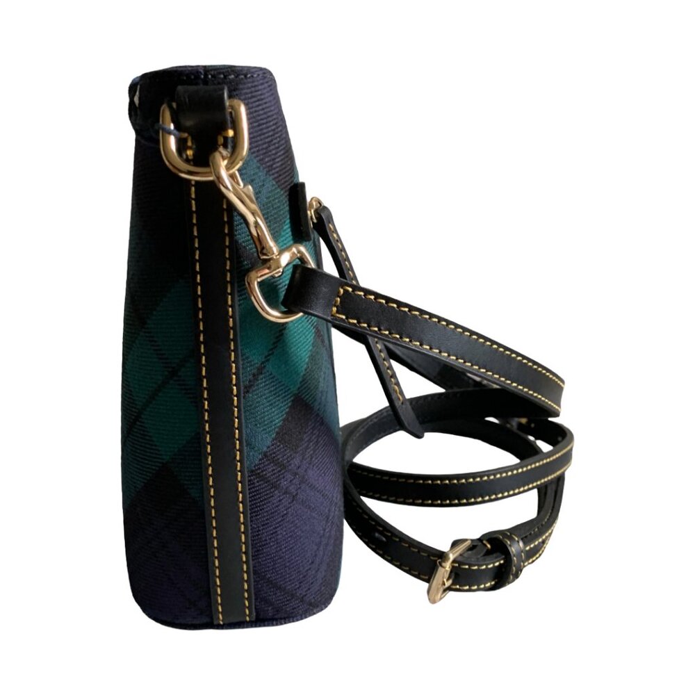 NWT DOONEY AND BOURKE Navy & Green Tartan Plaid Small Zip Crossbody Bag - Picture 8 of 9
